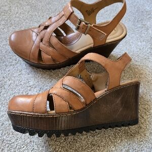 b.o.c. Brown Strappy Wedge Sandals